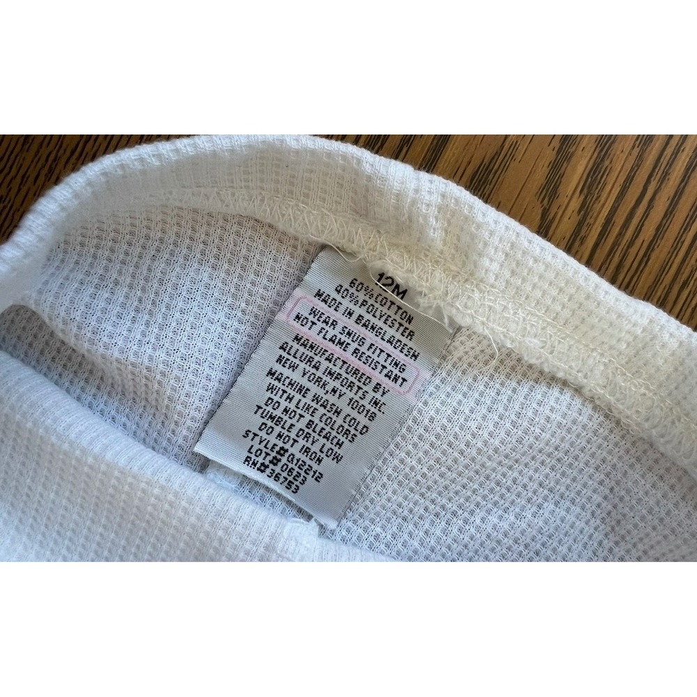 Mon Petit Baby Girls 12m NEW White Waffle Knit Thermal Pajama Set 12M New - Picture 2 of 4